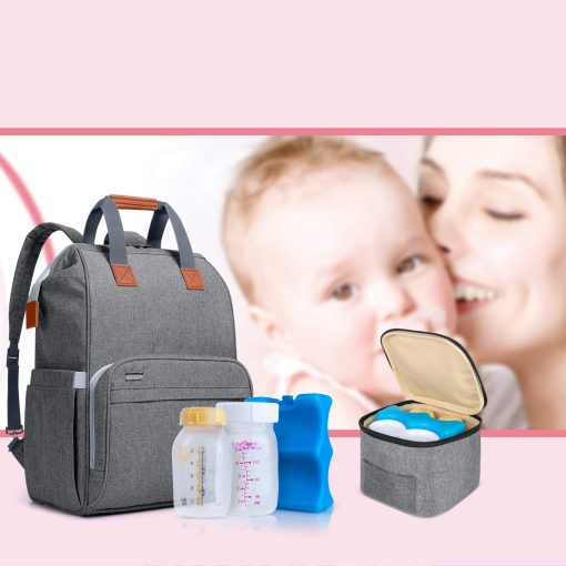 Bolso para sacaleches LUXJA con bolsa para leche materna (para cuatro botellas de leche materna de 5 onzas), mochila para sacaleches con compartimentos para la bolsa enfriadora y portatil (Adecuada para madres trabajadoras), color gris - Imagen 8