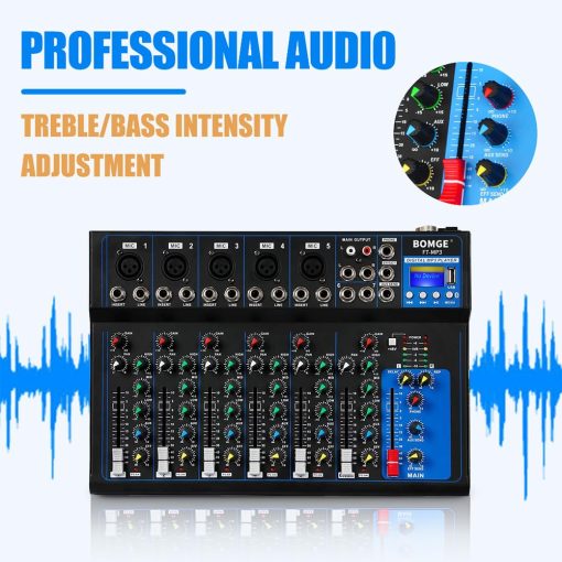 Mezclador de Audio Portatil Bluetooth BOMGE K7 con Consola de Mezcla de Sonido USB MP3 Estereo 48V para Grabacion de PC, Mezcladoras de 4/7 Canales para Estudio de DJ (7 Canales) - Imagen 3