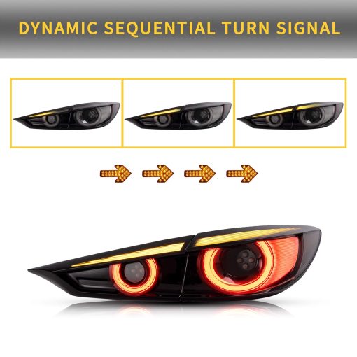 VLAND Luces traseras LED secuenciales completas compatibles con [Mazda 3 Axela 2014-2018] Conjunto de lampara trasera LED para freno y marcha atras, YAB-AL-0317 (Ahumado) [No apto para Hatchback] - Imagen 3