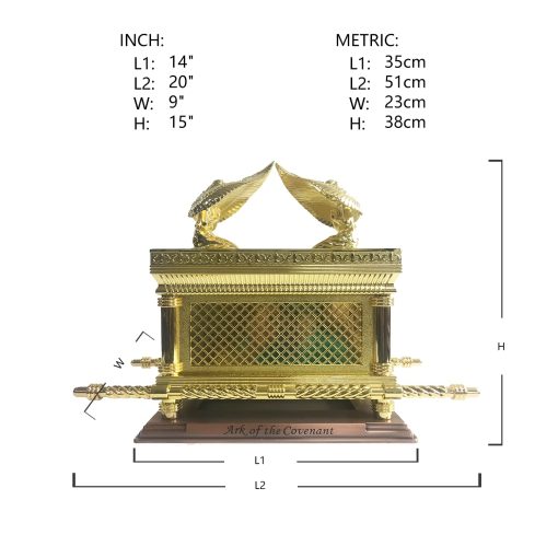 Estatua Chapada en Oro Replica del Arca de la Alianza con Contenidos, Vara de Aaron / Mana / Piedra de los Diez Mandamientos (Extra Grande) - Imagen 2