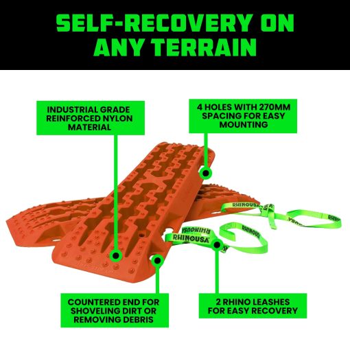 Tablas de traccion de recuperacion Rhino USA (Naranja) - Tablero definitivo de pistas todoterreno para vehiculos 4x4 - Mejores accesorios todoterreno para arena, barro y nieve - Bolsa de transporte resistente con cremallera incluida - Imagen 2