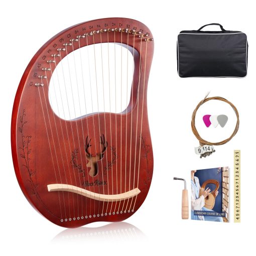 Arpa Lira VixxNoxx, 19 Cuerdas de Caoba, Kit de Arpa Lira, Instrumentos Musicales de Cuerda con Llave de Afinacion Bolso Instrucciones Cuerdas Extra para Principiantes Adultos