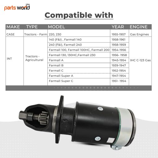 Motor de arranque de 6V Compatible con/Reemplazo para Farmall A B C 1939-1961, CASE Tractors Farm 220-230 (1955-1957), Farmall 130HC IHC C-123 Gas (1956-1958), 1107067, 1107093, SDR0092, 355794R91, 410-12275 - Imagen 2