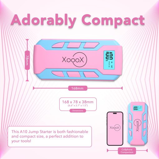 Kit de arranque de bateria portatil XoooX rosa con cables de arranque, luz LED y estuche; Paquete de bateria de arranque de 12V; Cargador de bateria portatil para dispositivos USB/USB-C - Imagen 2