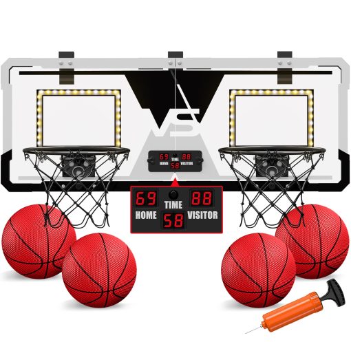 Juego de Baloncesto de 2 Jugadores HYES, Canasta de Baloncesto Doble sobre Puerta Mini con Puntaje y LED, Regalos de Baloncesto para Ninos Ninas Adultos, Adecuado para Dormitorio/Oficina/Exterior/Piscina, Negro