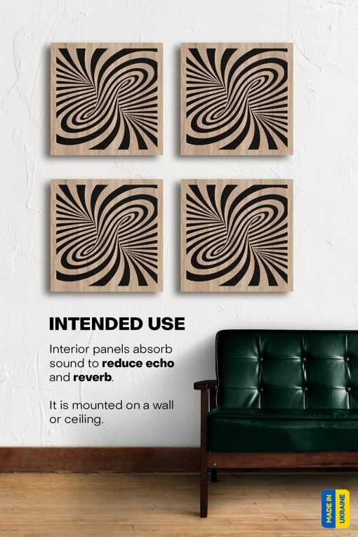 Panel Acustico Absorbente-Difusor Soundexact 'Twirl' para estudio de grabacion (paquete de 4) | laminado de madera (1,18'', Sonoma) - Imagen 3