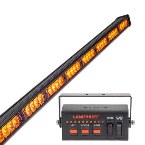 Barra de luz de advertencia LED SolarBlast 38" 32W Amber [Controlador TA] [48 Modos de Destello] [IP 67 Impermeable] Luz de emergencia amarilla intermitente direccional de seguridad para camiones y vehiculos