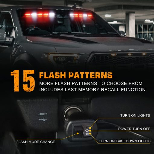 Luces de Emergencia para Visera XRIDONSEN de 34 pulgadas 40 LED Rojo Blanco Luces Estroboscopicas Interiores de Parabrisas Advertencia parpadeante para Vehiculos de Bomberos Voluntarios Camiones - Imagen 4