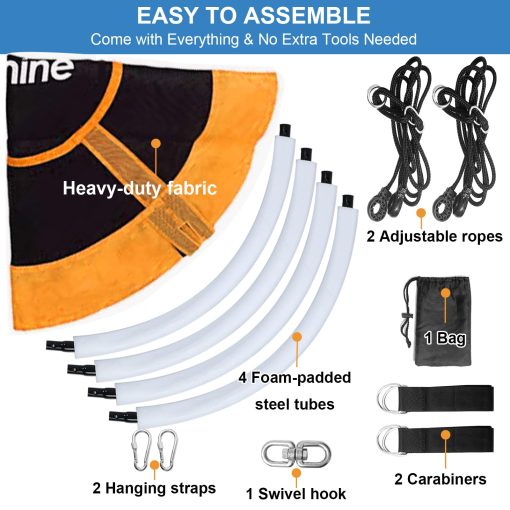 Hishine Columpio Redondo de 43" para Ninos, 360?, Resistente al Agua con Giro, Correas de Colgar, Cuerdas Ajustables, Columpio Redondo Giratorio para arbol / Juego de Columpios (Naranja) - Imagen 6