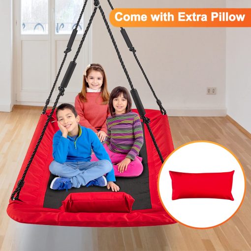 LITTLELOGIQ Columpio de arbol para niños, 59 pulgadas Conjuntos de columpios al aire libre para el patio trasero, Asiento de columpio de plataforma voladora con 2 correas colgantes, Capacidad de 700 lb, Cuerdas ajustables, Regalo para adultos, niños, niñas - Rojo - Imagen 4