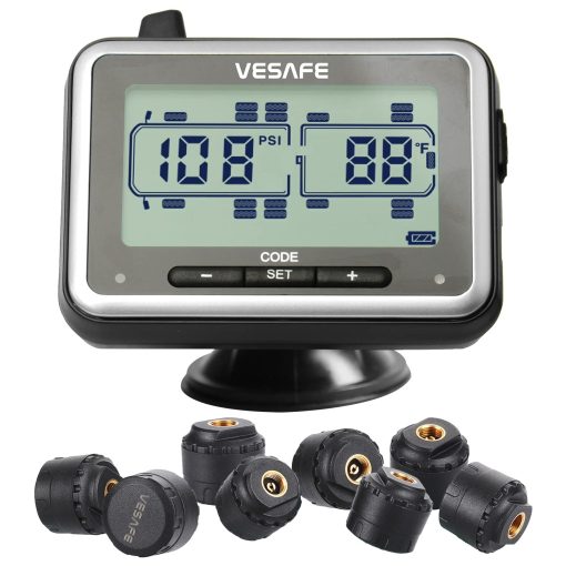 VESAFE TPMS, Sistema de monitoreo de presion de neumaticos inalambrico para RV, remolque, autocaravana, quinta rueda, con 8 sensores antirrobo