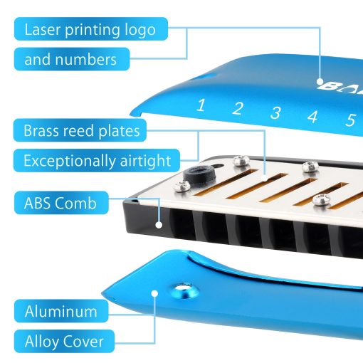 Set de Mini Armonica de 7 Agujeros de BabyFat Blues, Armonica Diatonica con cordones gratuitos, Regalos para Ninos y Principiantes, Instrumento Musical Facil de Tocar (en clave de La) - Imagen 2