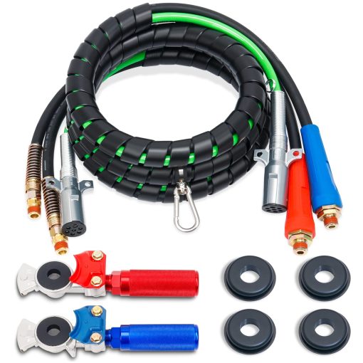 YiaChuii 12FT 3 en 1 Cables de Aire ABS con Manijas de Acoplamiento de Aire Glad Hands, Linea de Energia de 7 Vias con Manija Glad Hand & Extension para Frenos de Aire de Remolques y Semirremolques