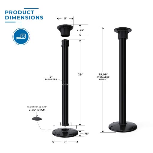 Sistema de Pata de Mesa Redwood ITC para RV or Barco (Plata, 29") TL5000-S-29 - Imagen 9