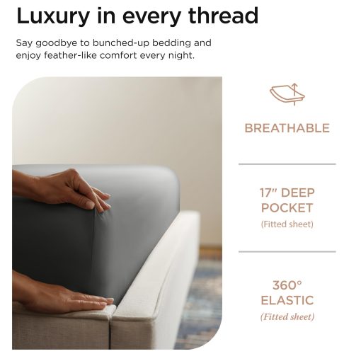Juego de sabanas Threadmill California King | Sabanas de algodon Supima 100% certificadas de Estados Unidos | Juego de sabanas de lujo de calidad hotelera de 656 hilos con bolsillo extra profundo elastico | Sabanas gris oscuro - Imagen 5