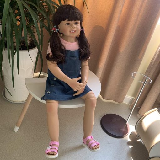 Muneca Gigante Reborn Nina de 39 pulgadas Cuerpo Completo de Vinilo Munecas Realistas de Bebe con Pelo Rizado Puede Pararse Modelo de Nina BJD Coleccionable de Alta Calidad - Imagen 4