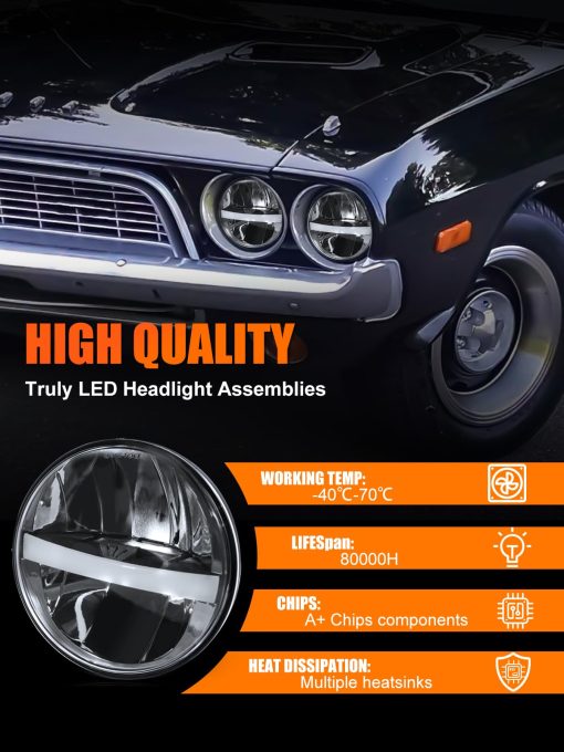 Faros LED redondos de 5 3/4 pulgadas con reflector Hi/Lo y DRL sellado Beam H5001 H5006 compatibles con Peterbilt 349 359, Chevy Impala 59-76, Dodge - Paquete de 4 unidades - Imagen 4