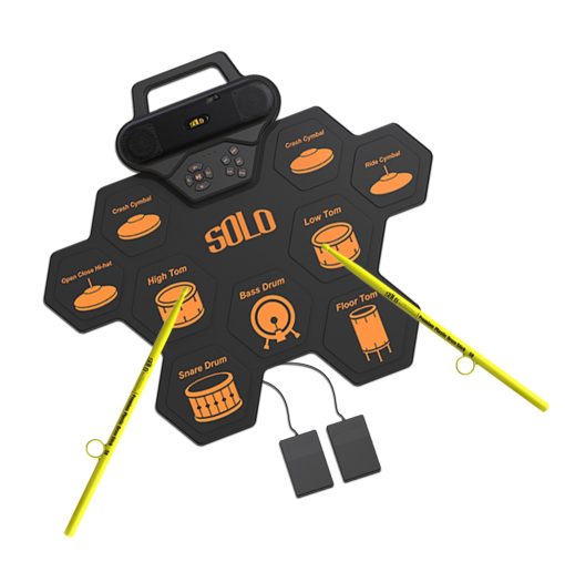Set de Bateria Electronica, Set de Bateria Enrollable Electrica con 9 Pads de Practica de Bateria, Baquetas y Pedales de Pie, Set de Bateria Electronica con Altavoz Incorporado y Conexion para Auriculares, Excelente Regalo de Cumpleanos Navideno para Ninos