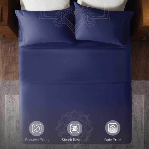 Hyde Lane Juego de Sabanas de Lujo de 1000 Hilos 100% Algodon para Cama Queen | Sabanas de Saten Grueso - Para Colchon de hasta 18", 4 Piezas (Azul Marino, Queen) - Imagen 4