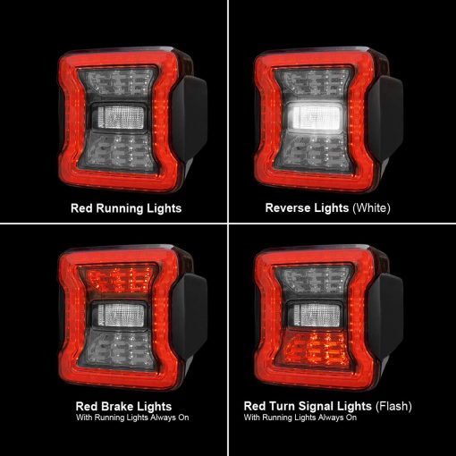 Luces traseras de lentes ahumados LED para Jeep Wrangler JK/JKU 2007-2018, Luces traseras con apariencia JL con funciones de Luz de marcha, Luz de freno, Luz de giro y Luz de reversa, Par - Imagen 3