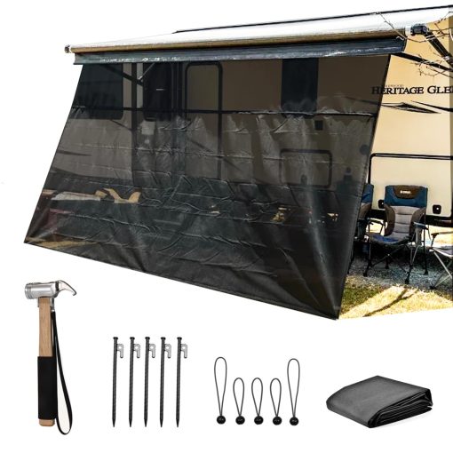 Toldo para RV con Pantalla Solar con Cremallera 9' X 17' 3'' (Apto para Toldo de 18') - Malla Negra Bloqueadora de Rayos UV Kit Completo para Remolque de RV Autocaravana - Viene con Set de Martillo de Clavijas