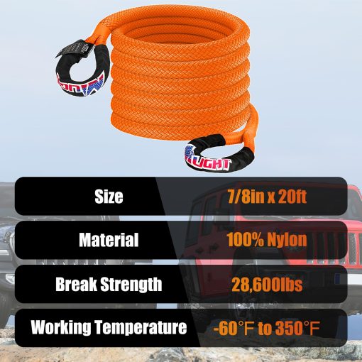 Cuerda de Recuperacion Cinetica Nilight 28,600LBS 7/8in x 20ft Correa de Arrastre Fuerte para Offroad Vehiculos UTV ATV SUV Camion Coche Tractor, Kit de Recuperacion de 2 Anos de Garantia - Imagen 8