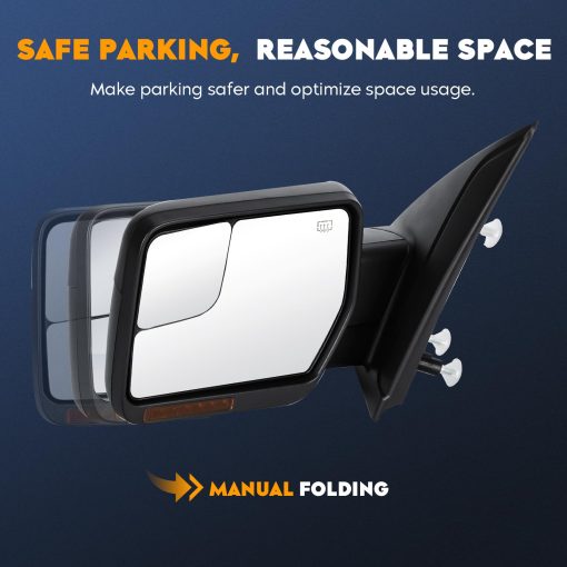 Espejos de Remolque AEagle para Ford F-150 2004 2005 2006 2007 2008 2009 2010 2011 2012 2013 2014 con Luz de Giro de Senal de Vuelta Agua Luminosa Plegado Manual Telescopico (1 Par) (AETWM006) - Imagen 3