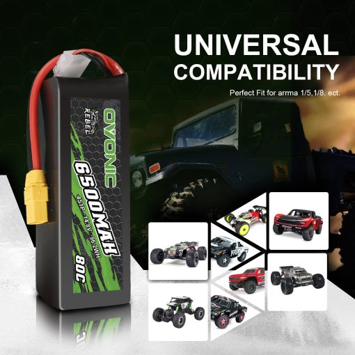 Bateria de Lipo OVONIC 80C 4S 6500mAh 14.8V con Conector XT90 para Autos y Camiones RC a Escala 1/5, 1/8 - Imagen 5