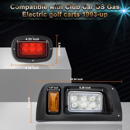 Kit de luces de golf Orle Oko Deluxe para carrito de golf Club Car DS 12V Kit mejorado de faros y luces traseras para carrito de golf legal en la calle DS con luces LED desde 1993 en adelante con senales de giro interruptor de luces de emergencia bocina almohadilla de freno - Imagen 2