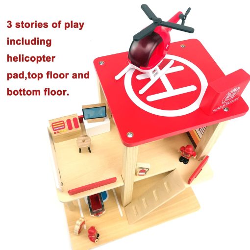 Juego de Estacion de Bomberos de Madera BBtinker, Munecos de Juguete de Juegos de Imitacion de 3 Niveles Multicolor con Figuras, Camion, Helicoptero y Accesorios, Juguetes Educativos de Aprendizaje Preescolar para Ninos Pequenos de 3 Anos en Adelante - Imagen 5