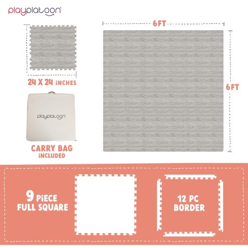 Tapetes de Juego para Ninos Grandes Play Non-Toxic para Pisos, 9 Azulejos de 72 x 72 Pulgadas - Baldosas de Espuma Entrelazadas Extra Gruesas de 24 x 24 Pulgadas con Borde, Tapete Neutro para Ninos Pequenos y Ninos - Imagen 2