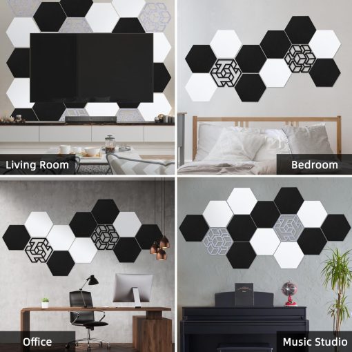 12 Pack Paneles Acusticos Autoadhesivos, Paneles de Sonido en Forma de Hexagono de 14 X 12 X 0.4 Pulgadas, Paneles Decorativos Absorbentes de Sonido, Paneles de Alta Densidad Ignifugos para Estudio Oficina,Hogar - Imagen 7