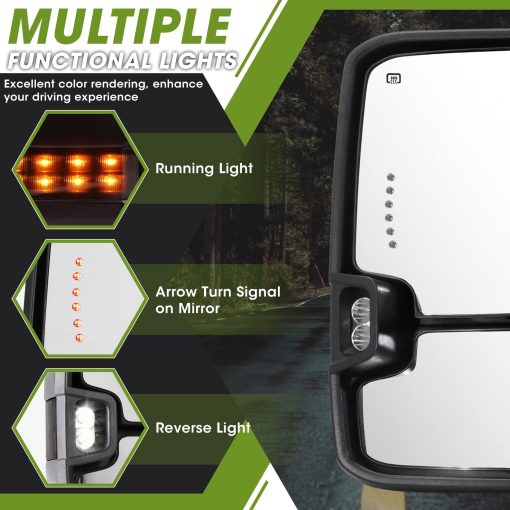 Espejos de Remolque SIZIOM 2014-2018 Chevy Silverado GMC Sierra con Luz de Marcha, Calefaccion, Cristal Electrico - Juego de Espejos de Remolque (Negro Texturizado) - Imagen 3