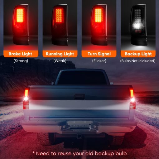 Faros traseros LED Tresound para Dodge Ram 1500 1994-2001, Ram 2500 3500 1994-2002 Ensamble de luz trasera Carcasa Cromada Lente Ahumado - Imagen 2