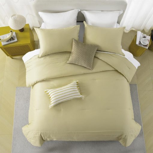 Juego de Edredon de Lujo de Algodon Queen - Edredones de Algodon de Fibra Larga para Cama Queen, Juego de Ropa de Cama Beige con Edredon Queen y 2 Fundas de Almohada - Imagen 4