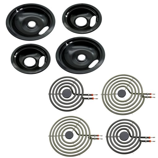 Juego de bandejas de goteo de porcelana Siwdoy W10288051 y juego de elementos de quemador para estufa electrica MP22YA, compatible con cocina electrica Amana de Whirlpool