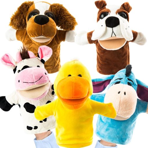 Set de titeres de mano de animales para ninos y adultos - Juguetes de peluche suave de alta calidad de 12.5" con bocas moviles - Perfecto para contar historias, ensenar, preescolar, juego de roles - Titeres educativos, vibrantes y duraderos
