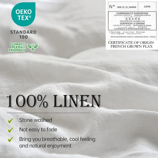 Juego de sabanas de lino Simple&Opulence 100% 4 piezas Estilo basico, Bolsillo profundo, Sabanas de cama de lino lavado frances solido suave y transpirable - Blanco, King - Imagen 2