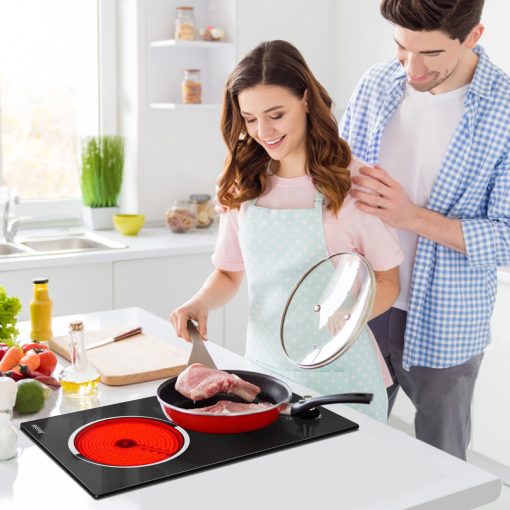 Jessier 12 Pulgadas Cocina Electrica - 2 Quemadores Incrustados Cocina Radiante Electrica con Control de Perilla, Estufa Electrica de Ceramica con 9 Niveles de Calentamiento, Indicacion de Calor Residual, 220-240V Cableado Duro (Sin Enchufe) - Imagen 5