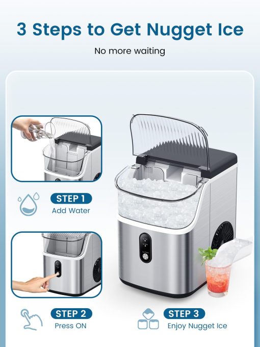 Maquina para hacer hielo en cubitos COWSAR, Maquina de hielo masticable suave, Maquina de hielo portatil en forma de guijarros, 34 libras/dia, Auto-limpieza, Maquina de hielo de un boton para el hogar y fiestas de cocina - Imagen 5