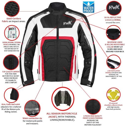 Chamarra de Motocicleta de Textil para Hombre Enduro Dualsport Biker Jacket Transpirable CE ARMORED IMPERMEABLE Rojo 5XL - Imagen 3