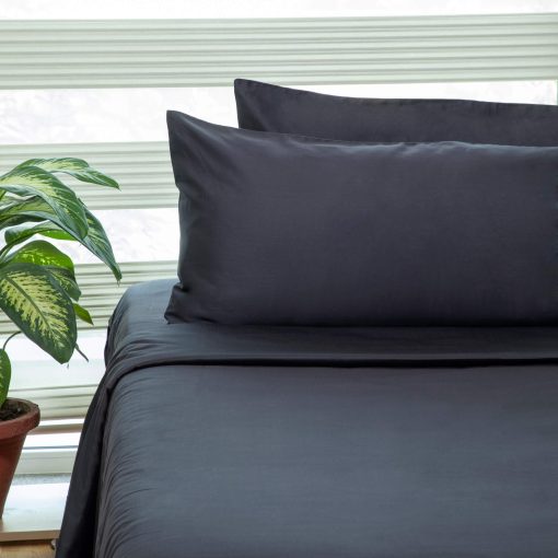 Juego de sabanas de algodon organico tamano California King de Fabdreams | 400 hilos | Certificado GOTS | Algodon de fibra larga | Bolsillos profundos elasticos de hasta 17" | Suave, sedoso y brillante | Gris oscuro