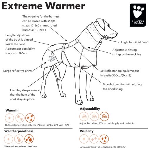Abrigo Hurtta Extreme Warmer 2 para Perros en Invierno ECO, Color Hedge, 26 pulgadas - Imagen 3