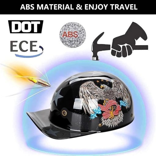 Casco de beisbol para motocicleta media casco, casco abierto aprobado por DOT Casco estilo aleman Capucha de calavera Casco motocicleta Cruiser Scooter Casco fresco para hombres y mujeres Casco de motocicleta (X-Large,B) - Imagen 2