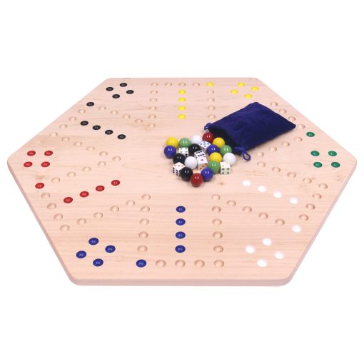 Tablero de juego de canicas de madera Wahoo de AmishToyBox.com - Grande 24" de ancho - Madera de arce macizo - Doble cara - con grandes canicas de 22 mm y dados incluidos