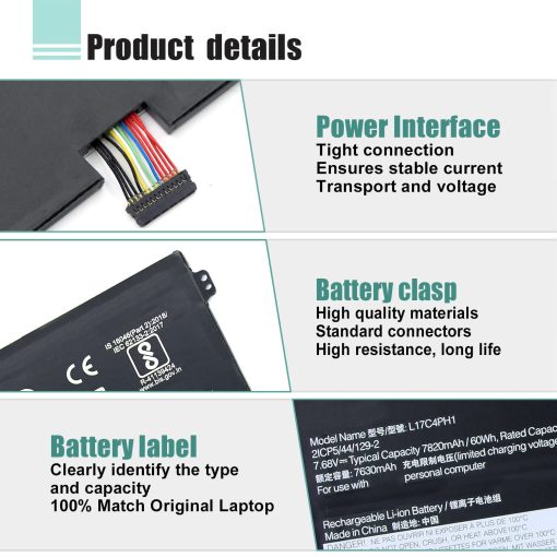 BOWEIRUI L17C4PH1 Bateria de reemplazo para Lenovo Yoga 7 Pro Pro-13IKB C930 C930-13 C930-13IK C930-13IKB C930-131KB C930-13IKB 81C4 Series 5B10Q82425/6/7 928QA225H L17M4PH1 L17M4PH2 L17L4PH2 - Imagen 3