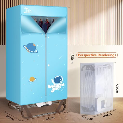 Secadora de Ropa Uten, Maquina de Secado de Ropa Electrica de 1500W con Temporizador, Armario de Secado de Ropa de 2 Niveles, Perchero Plegable y Secadora para Viajes, Apartamentos, RV, Hogar - Imagen 4