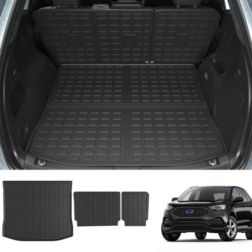 Tapete de maletero powoq compatible con Ford Edge 2015-2024 Protector de respaldo del asiento de maletero Protector de respaldo del asiento de TPE (solo para 5 asientos) Accesorios de repuesto para Ford Edge 2015-2024 (Tapete de maletero + Protector de respaldo)