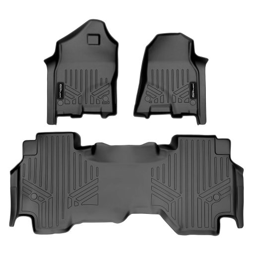 Juego de 2 tapetes SMARTLINER a medida para filas negros compatibles con 2019-2022 Ram 1500 Quad Cab piso de vinilo sin caja de almacenamiento debajo del asiento trasero