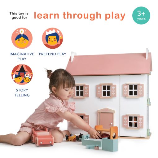 Mentari Toys - Casa de Munecas Trebol - Casa de Munecas Grande con 6 Habitaciones - Casa de Munecas de Genero Neutro - Fomenta el Juego Creativo e Imaginativo para Ninos - Edad 3+ - Imagen 4